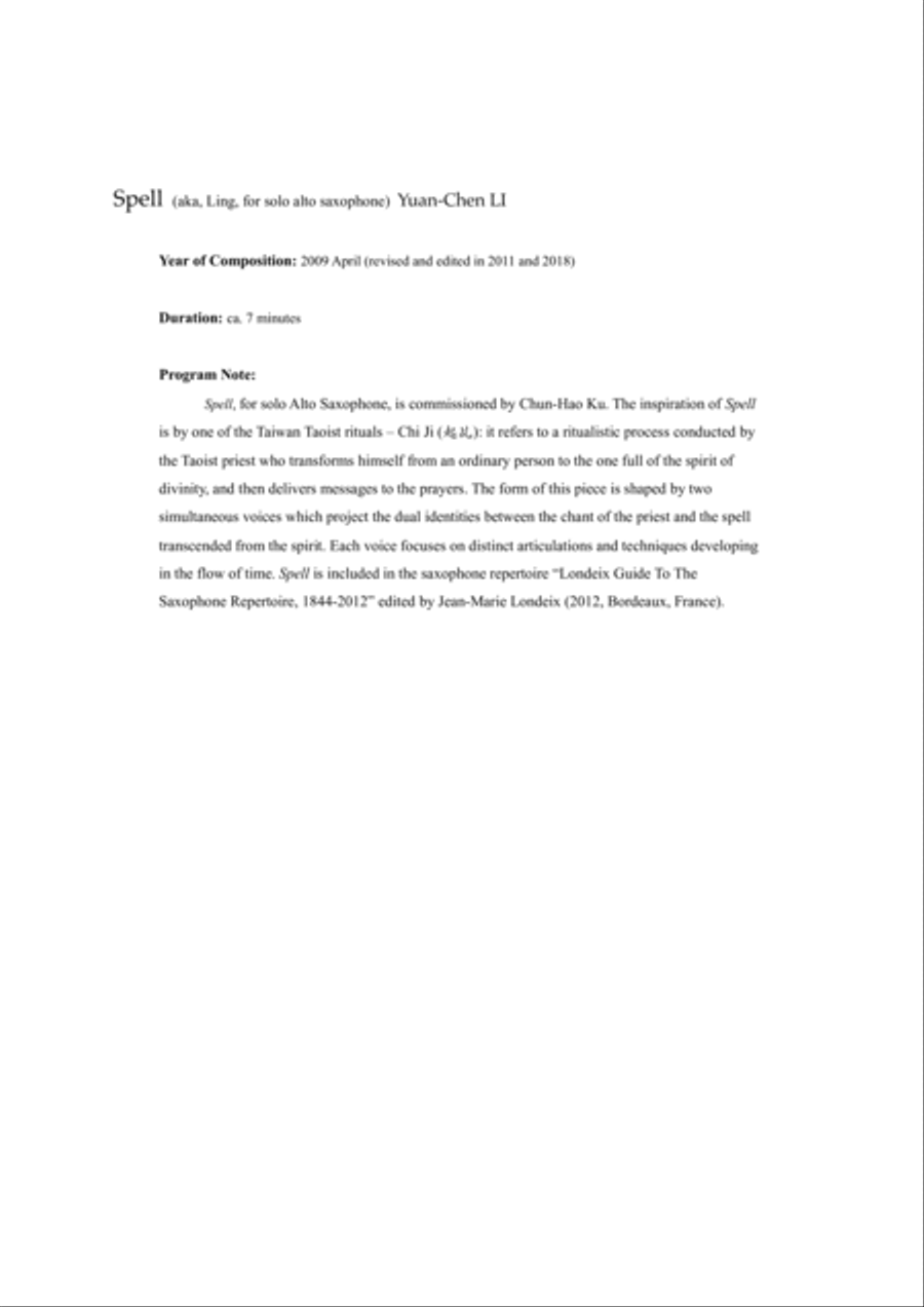 Spell (aka. Ling) Alto Saxophone scores gallery preview page 3