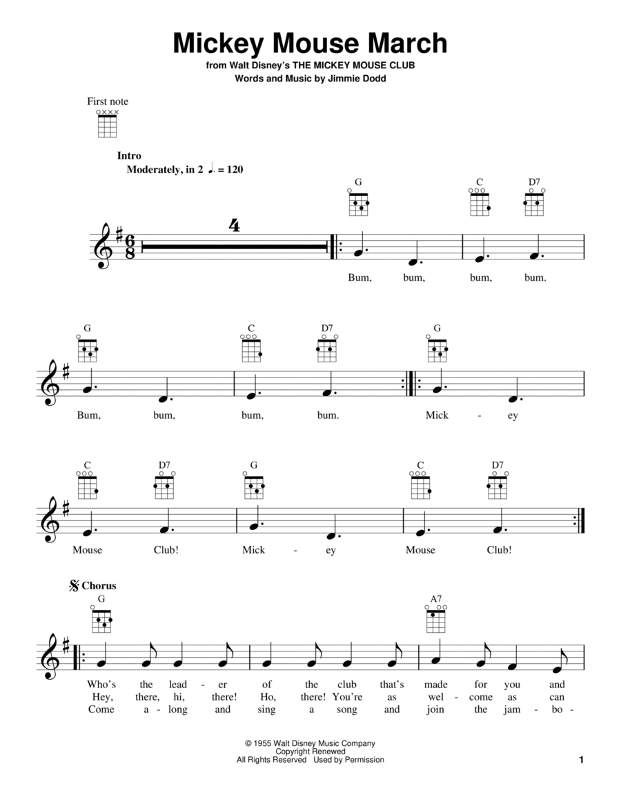Mickey Mouse March (from The Mickey Mouse Club) Ukulele scores gallery preview page 1