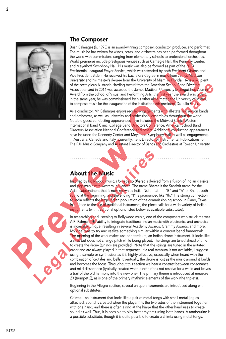 Homage to Bharat Concert Band scores gallery preview page 2