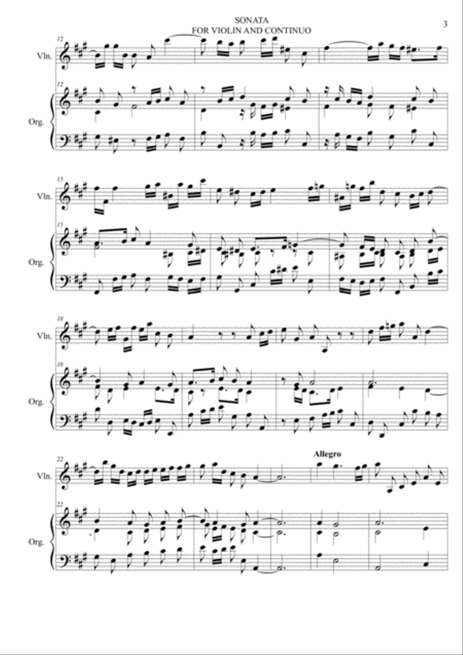 SONATA FOR VIOLIN AND CONTINUO - ZIPOLI - With Violin part Small Ensemble scores gallery preview page 3