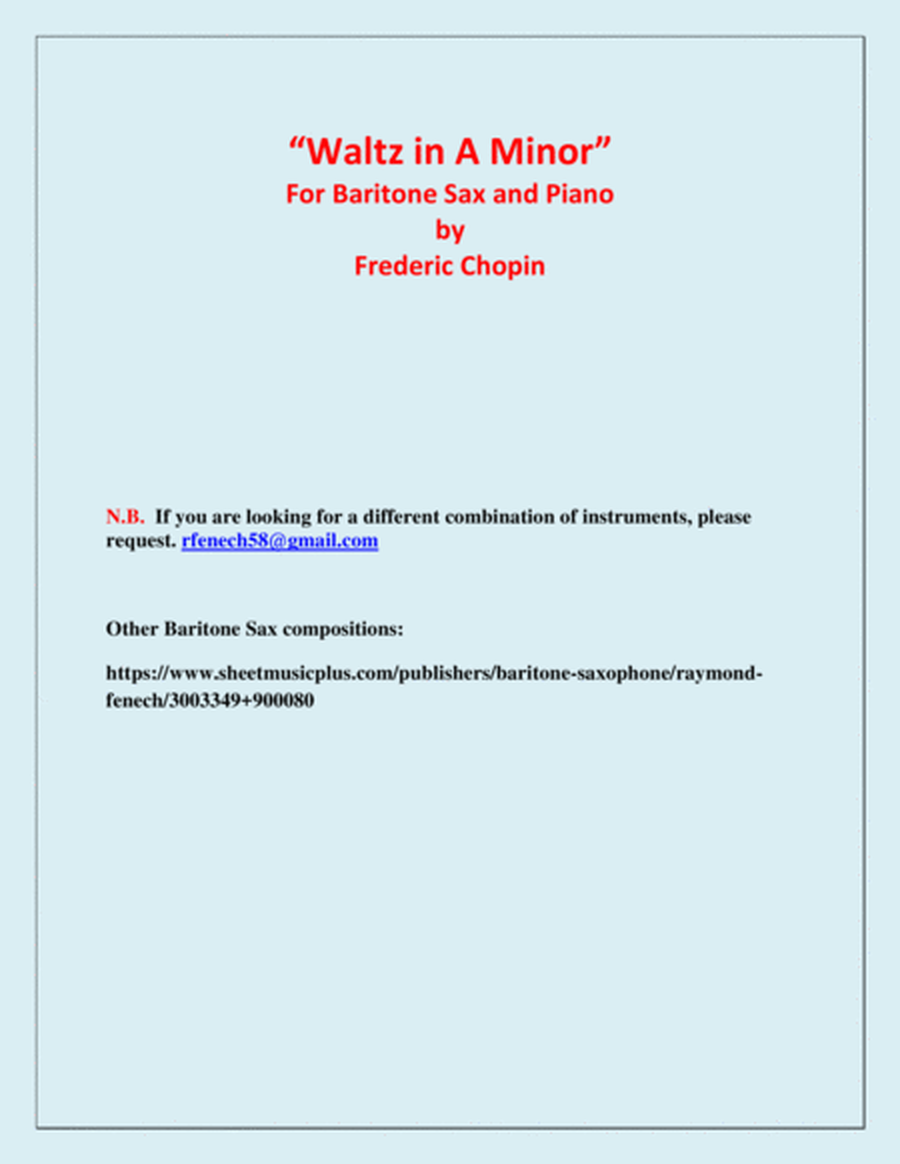 Waltz in A Minor (Chopin) - Baritone Saxophone and Piano - Chamber music image number null