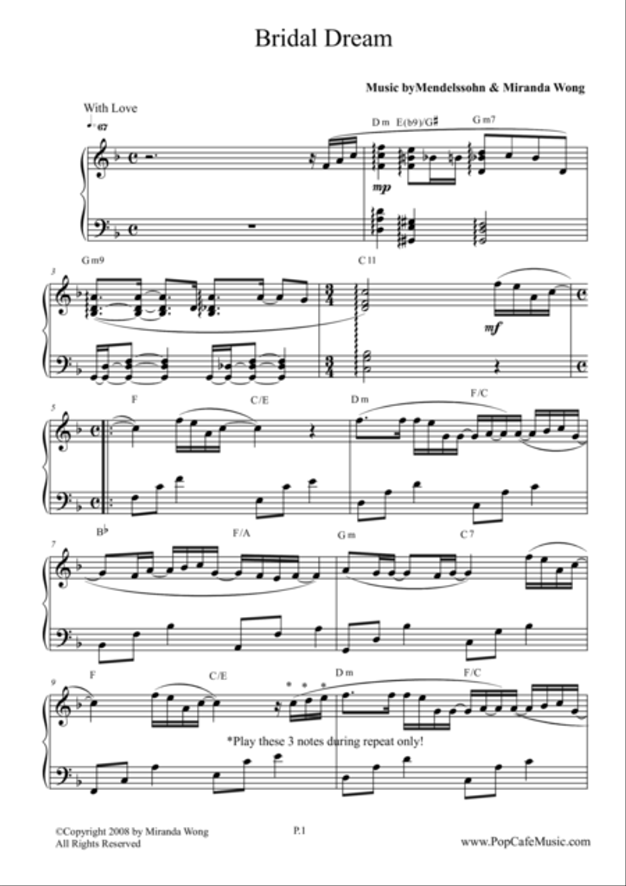 Bridal Dream - Romantic Piano Music by Miranda Wong Bridal Dream - Romantic Piano Music by Miranda Wong Piano Solo scores gallery preview page 1
