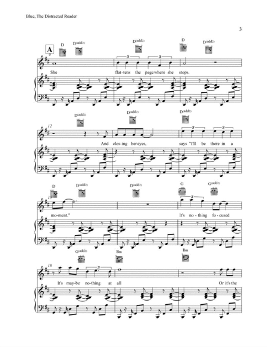 Blue, the Distracted Reader Piano, Vocal, Guitar scores gallery preview page 3