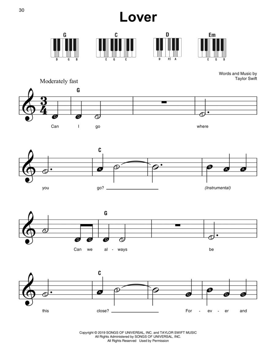 Lover Easy Piano scores gallery preview page 1