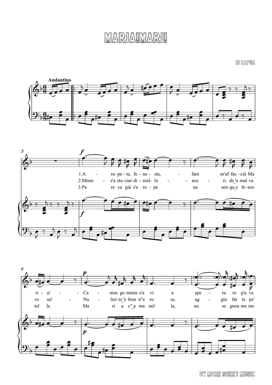 Capua-Maria!Mari! in d minor,for voice and piano Piano, Vocal scores gallery preview page 3
