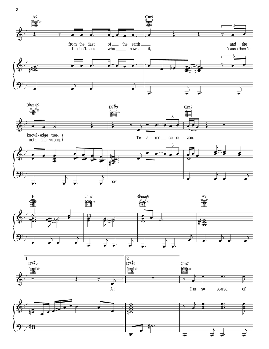Te Amo Corazon Piano, Vocal, Guitar scores gallery preview page 2