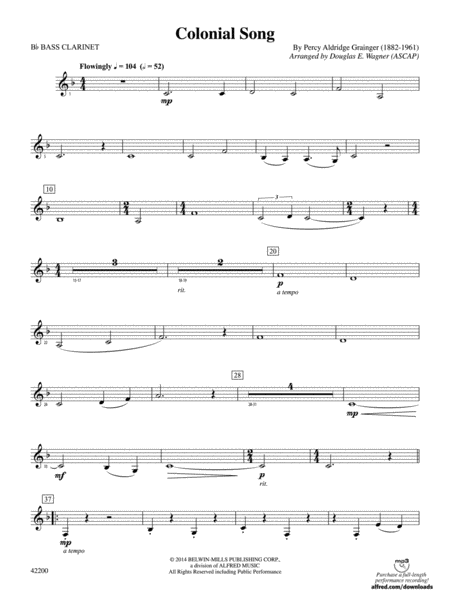 Colonial Song: B-flat Bass Clarinet