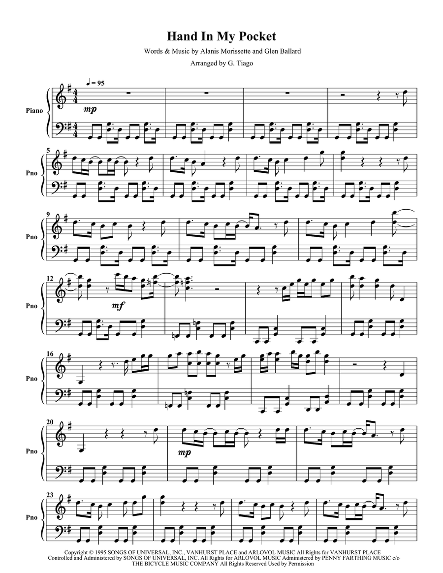 Hand In My Pocket Hand In My Pocket Piano Solo scores gallery preview page 1