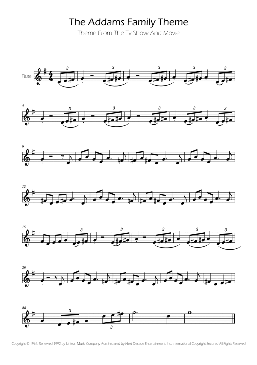 Addams Family Theme Addams Family Theme Flute Solo scores gallery preview page 1