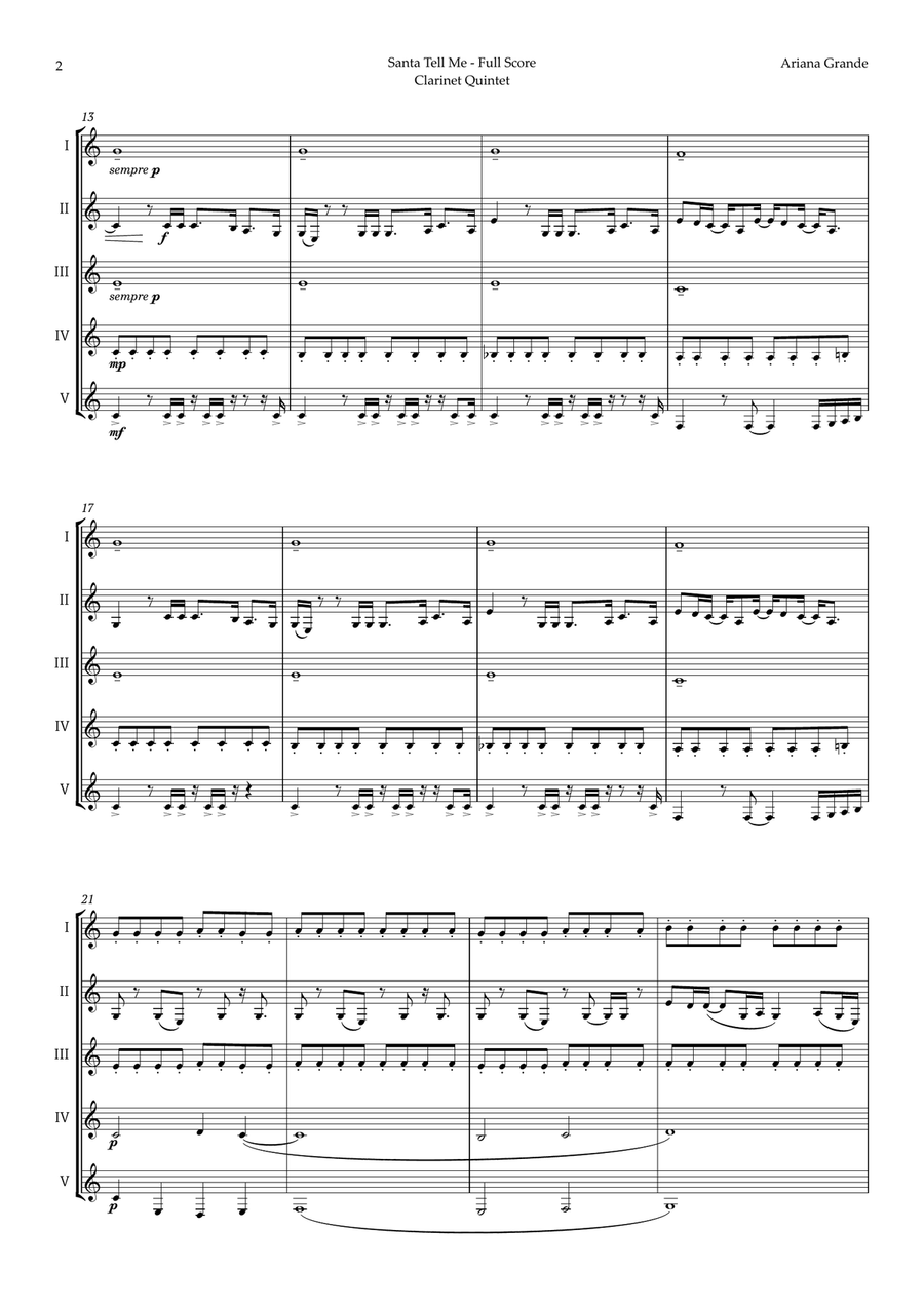Santa Tell Me Clarinet Quintet scores gallery preview page 2