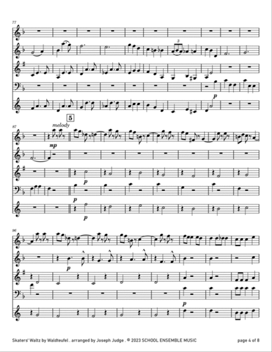 Skaters' Waltz by Waldteufel for Woodwind Quartet in Schools Woodwind Quartet scores gallery preview page 4