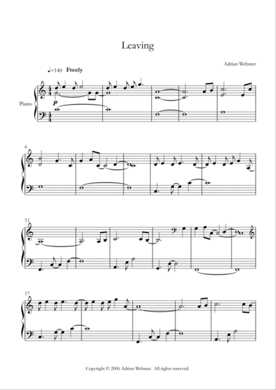 Leaving - CrusaderBeach - Sad Emotional Piano Solo Piano Solo scores gallery preview page 1