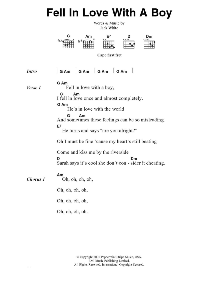 Fell In Love With A Boy Easy Guitar scores gallery preview page 1
