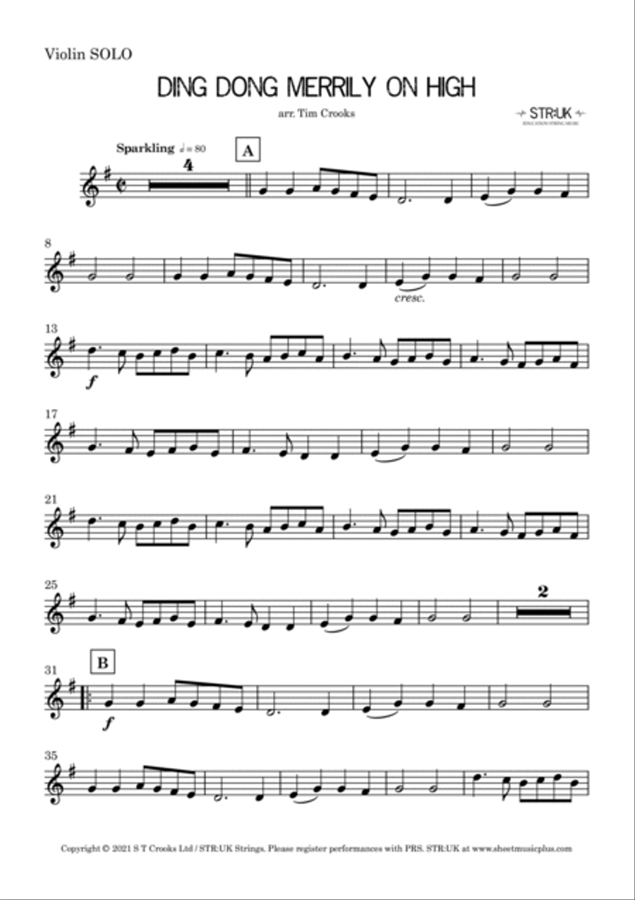 Ding Dong Merrily On High (STR:UK Violin Solo) Violin Solo scores gallery preview page 2