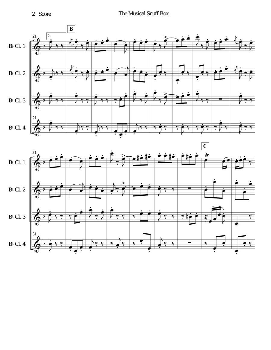 Musical Snuff Box by Lyadov for clarinet quartet Clarinet Quartet scores gallery preview page 2