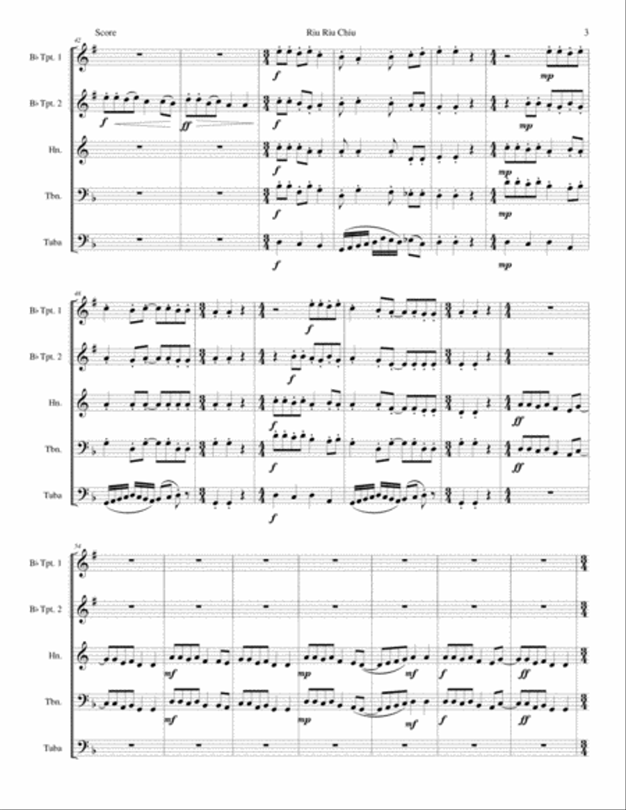 Riu Riu Chiu arranged for brass quintet Brass Quintet scores gallery preview page 3