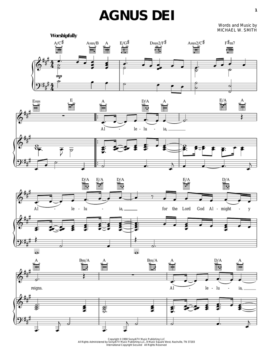Agnus Dei Piano, Vocal, Guitar scores gallery preview page 1