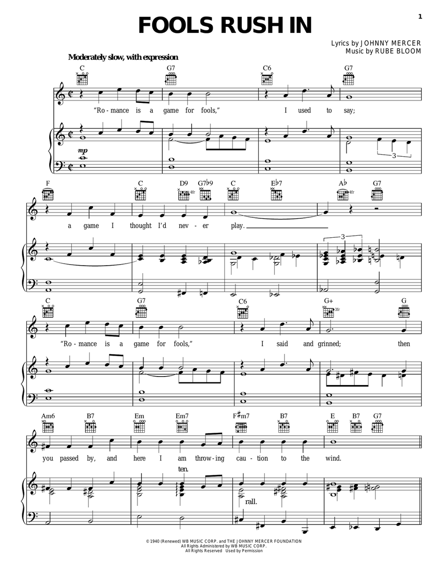 Fools Rush In Piano, Vocal, Guitar scores gallery preview page 1