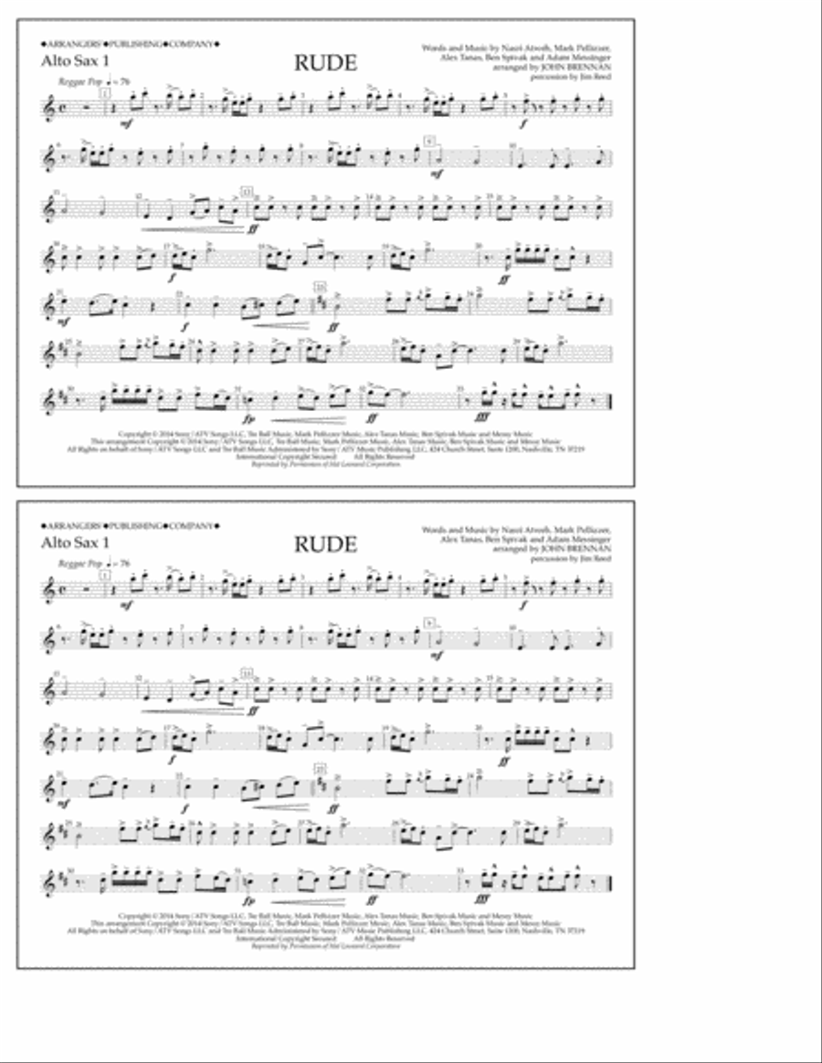 Rude - Alto Sax 1 Marching Band scores gallery preview page 1