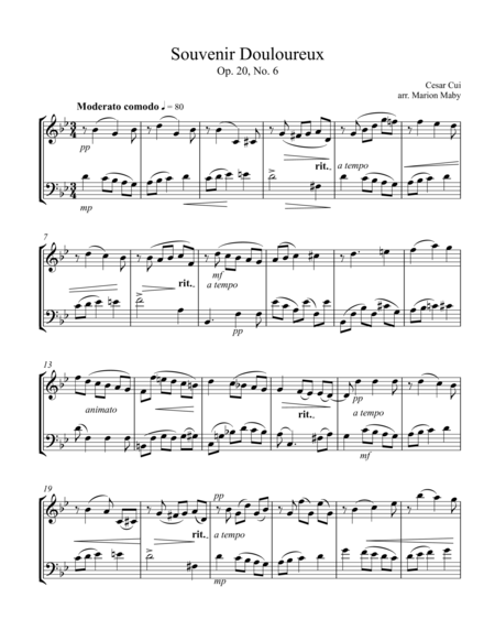 Souvenir Douloureux for violin & cello duet image number null