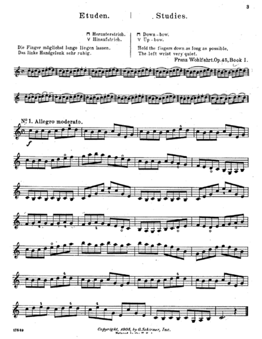 F.Wohlfahrt, Etude N.1 +14 bowing exercises, from 60 Etudes for Violin, Op.45, Book I, + mp3 life re image number null