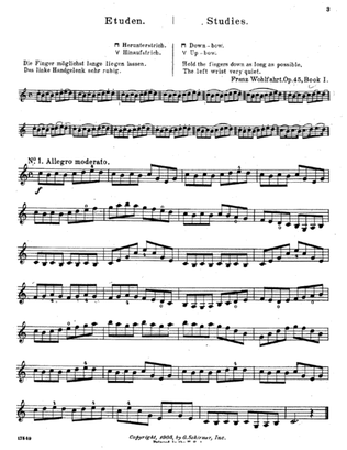 F.Wohlfahrt, Etude N.1 +14 bowing exercises, from 60 Etudes for Violin, Op.45, Book I, + mp3 life re