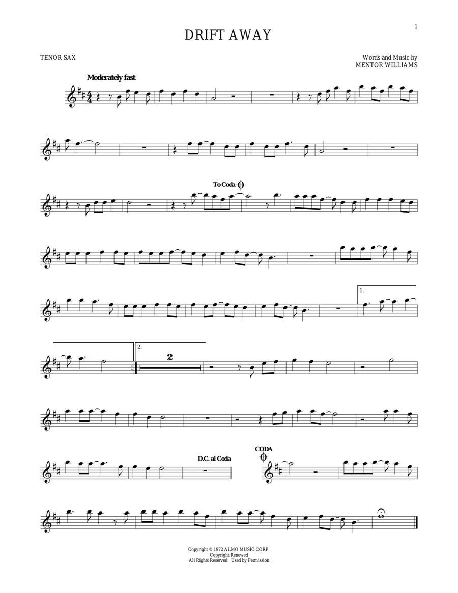 Drift Away Drift Away Tenor Saxophone scores gallery preview page 1