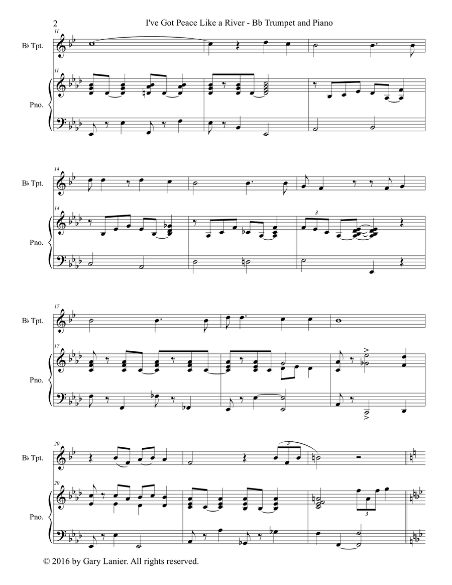 Gary Lanier: I'VE GOT PEACE LIKE A RIVER (Duet – Bb Clarinet & Piano with Parts) B-Flat Clarinet scores gallery preview page 3