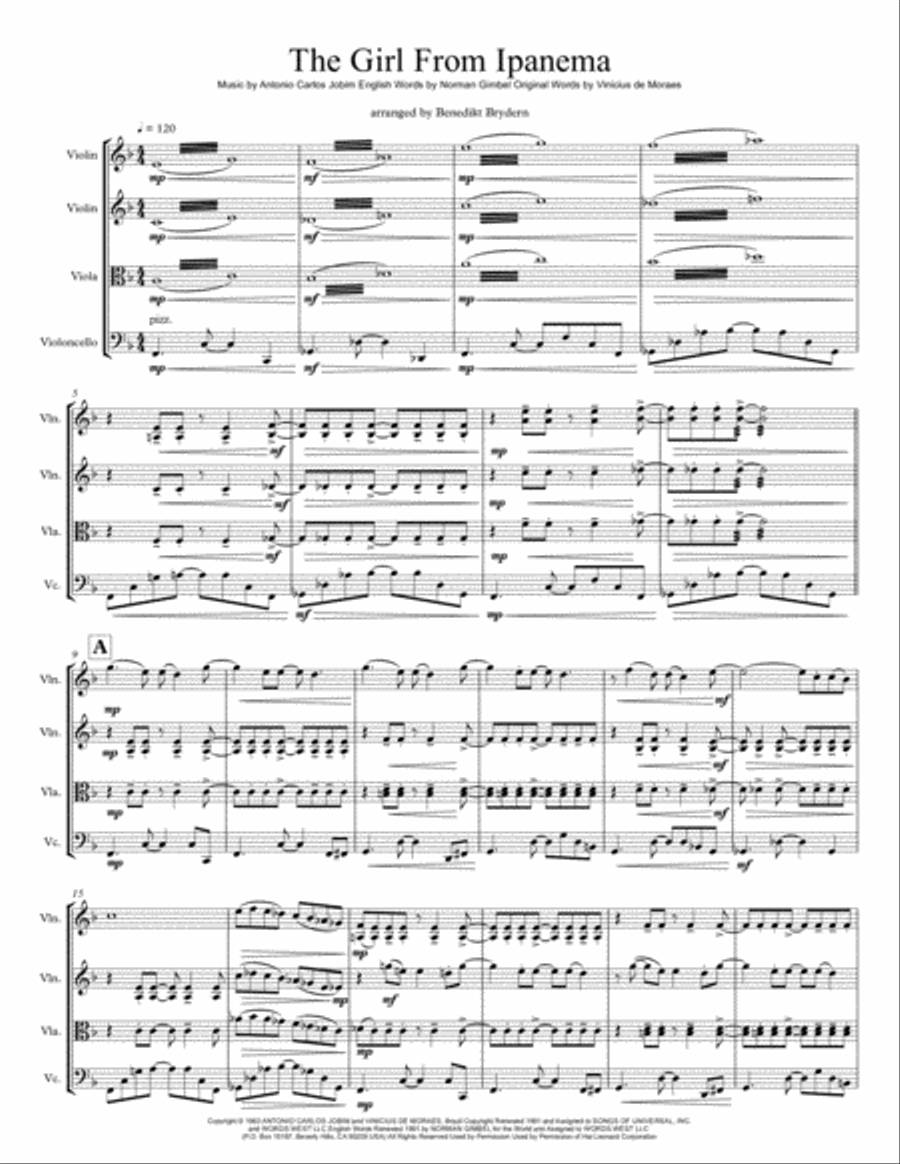 The Girl From Ipanema (Garota De Ipanema) String Quartet scores gallery preview page 2