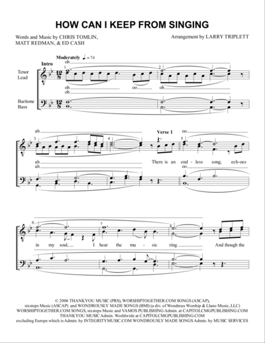 How Can I Keep From Singing by Chris Tomlin TTBB - Digital Sheet Music