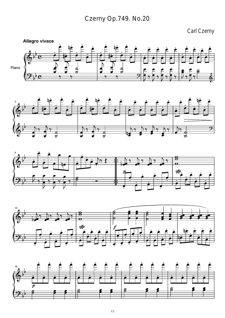 Czerny Op.749 No.20 Czerny Op.749 No.20 Piano Solo scores gallery preview page 1