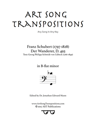 Book cover for SCHUBERT: Der Wanderer, D. 493 (transposed to B-flat minor, bass clef)