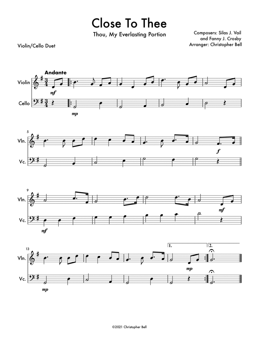 Close To Thee - Violin/Cello Duet String Duet scores gallery preview page 1