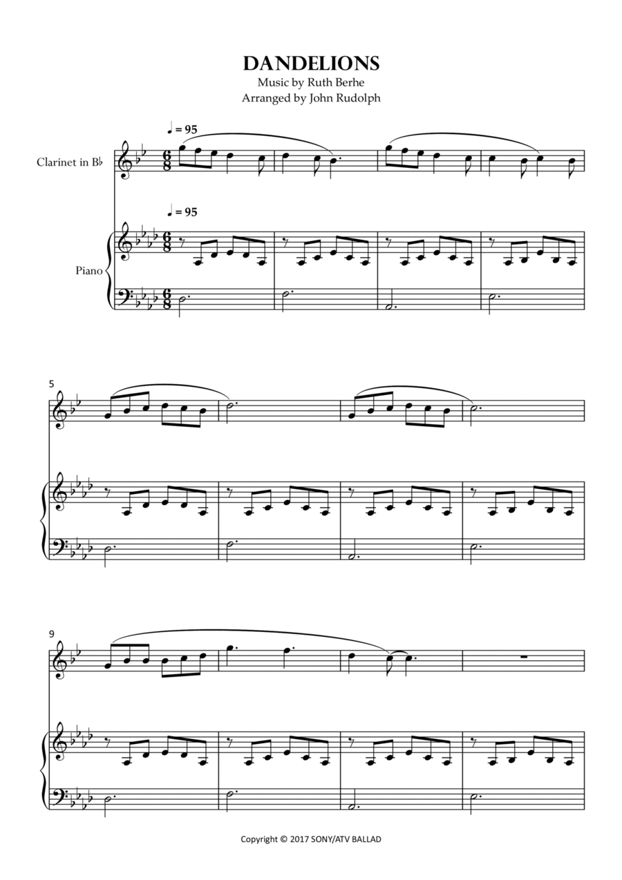 Dandelions B-Flat Clarinet scores gallery preview page 1
