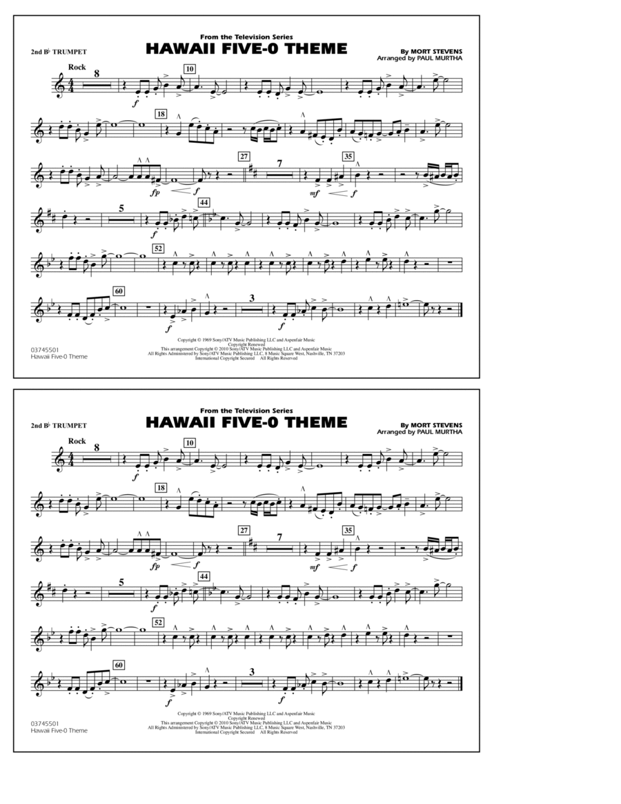Hawaii Five-O Theme - 2nd Bb Trumpet Marching Band scores gallery preview page 1