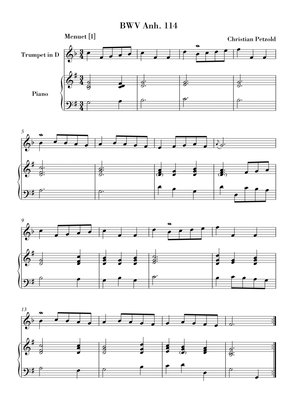 Book cover for Bach - Minuet in G major and G minor (BWV Anh. 114 - 115) for Trumpet in D and Piano