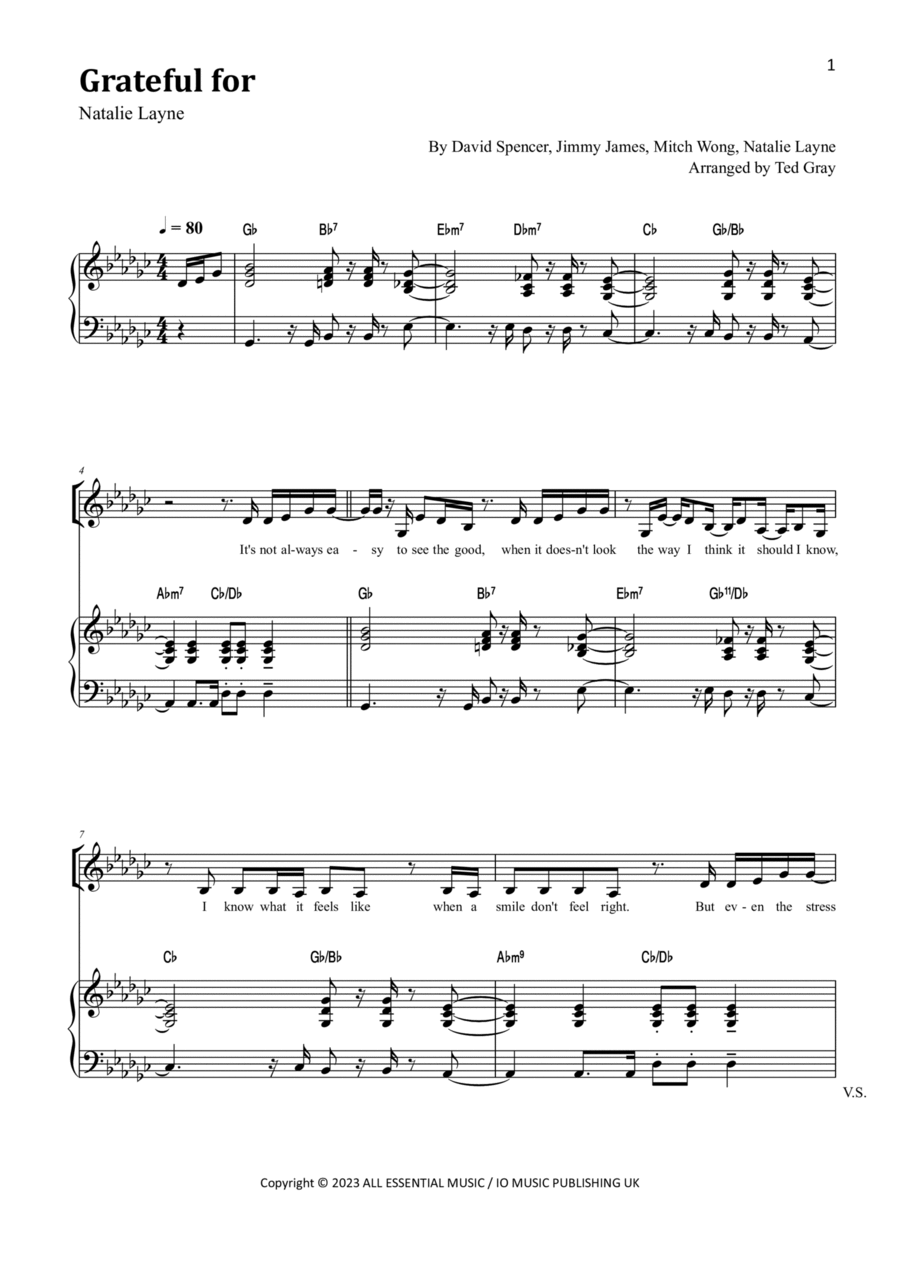 Grateful For Piano, Vocal, Guitar scores gallery preview page 1