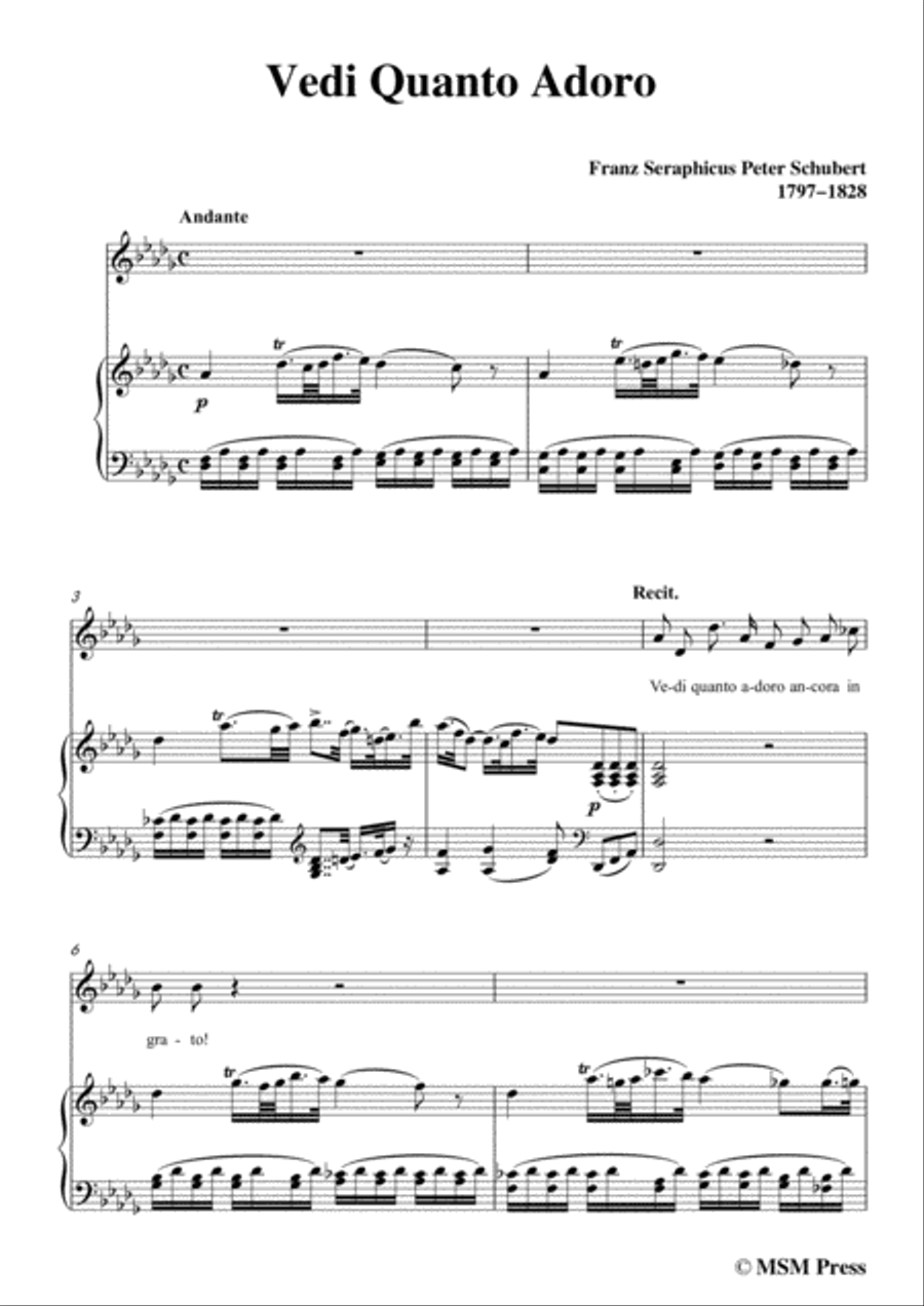 Schubert-Vedi Quanto Adoro,in D flat Major,for Voice&Piano Voice scores gallery preview page 3