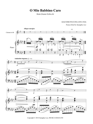 Book cover for Giacomo Puccini: O Mio Babbino Caro for Clarinet and Piano