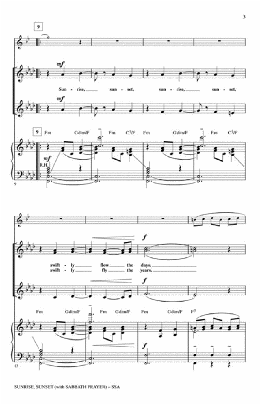 Sunrise, Sunset (with Sabbath Prayer) SSA scores gallery preview page 3