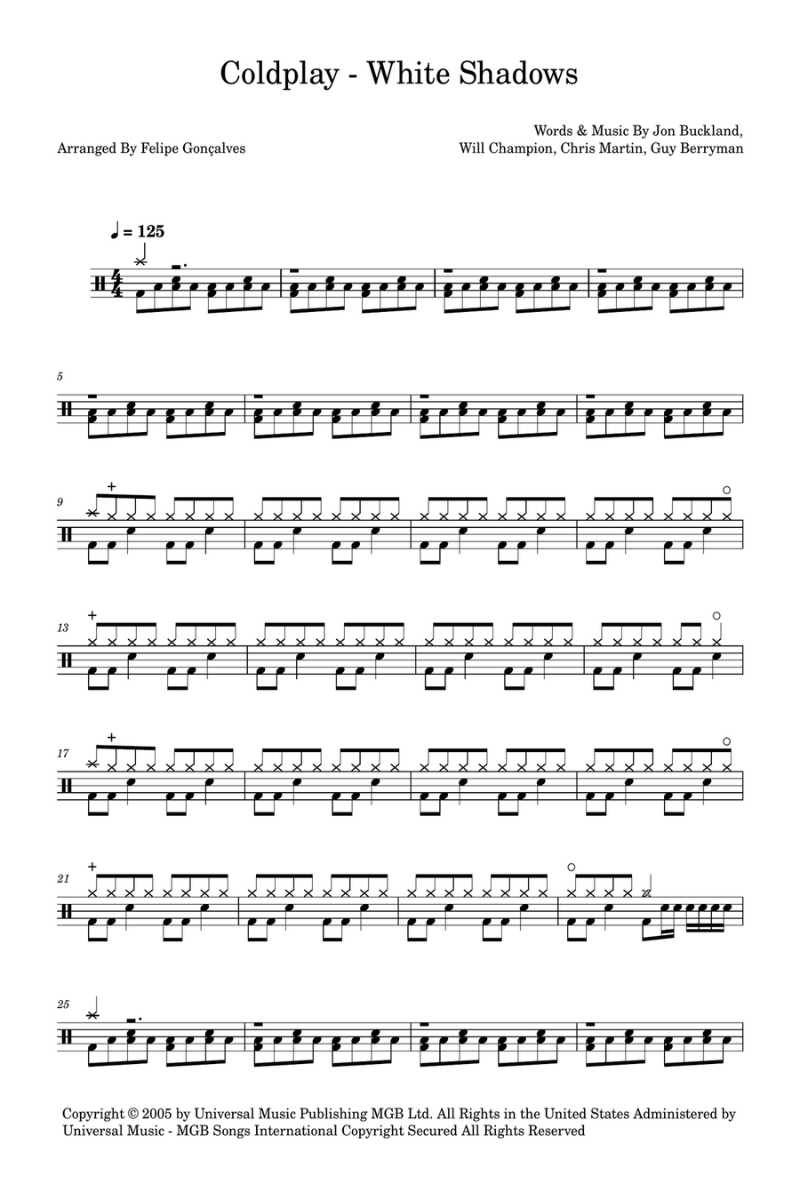 White Shadows Drum Set scores gallery preview page 1