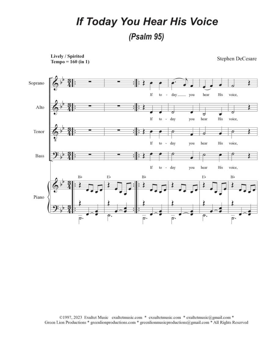 If Today You Hear His Voice (Psalm 95) (SATB) image number null