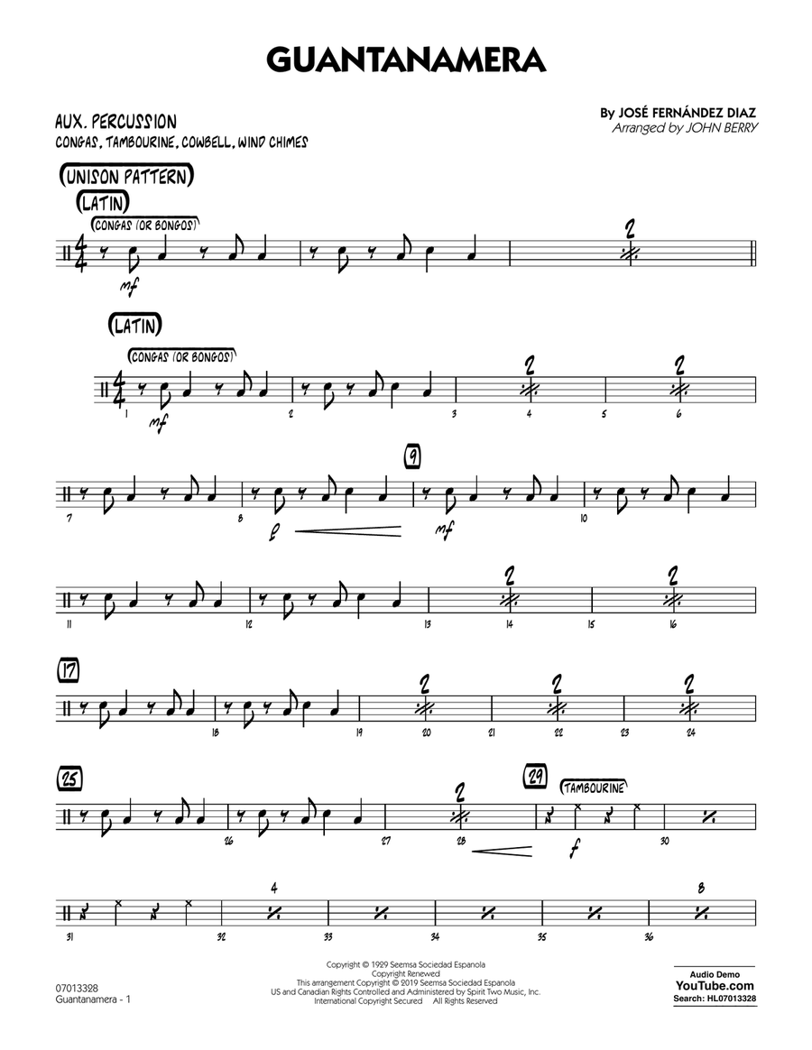 Guantanamera (arr. John Berry) - Aux Percussion Jazz Ensemble scores gallery preview page 1