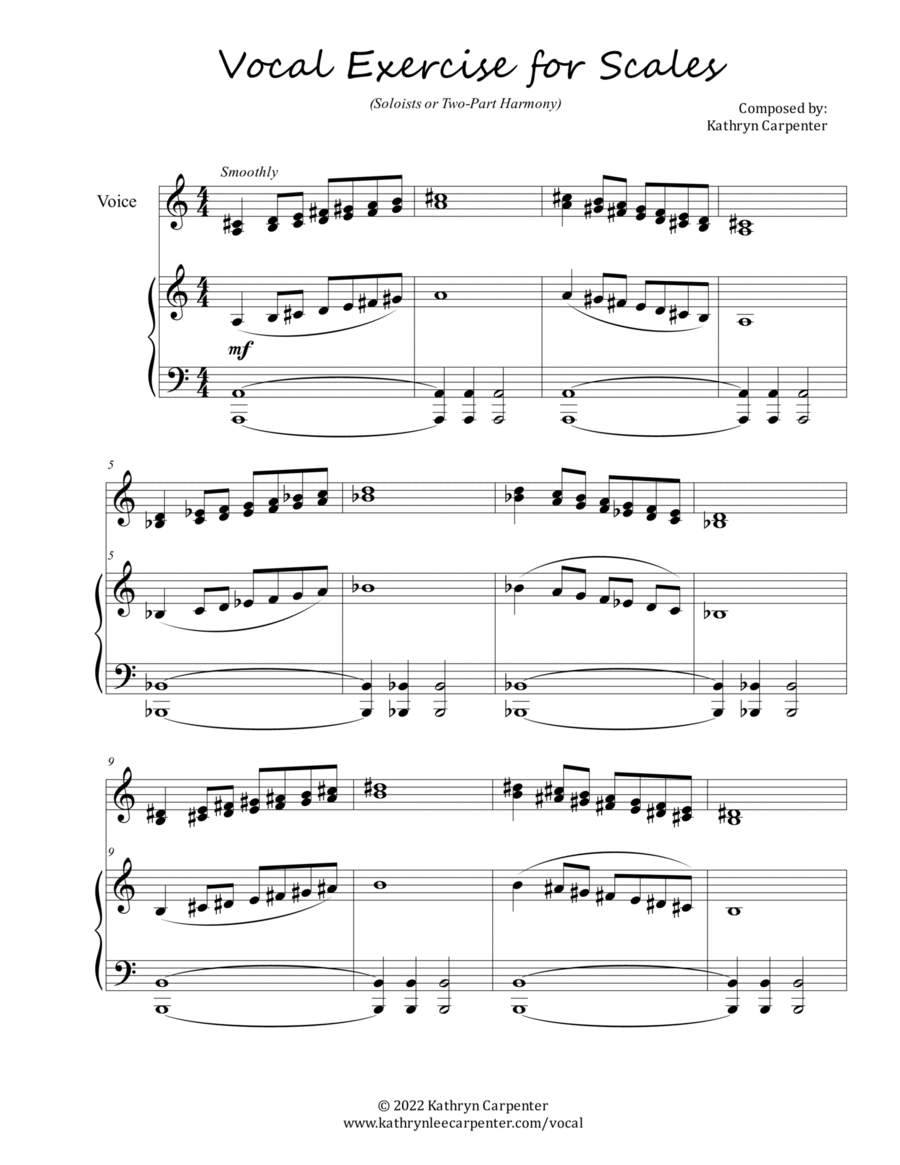Vocal Exercise for Scales (Solo or Two-Part Choir) SA scores gallery preview page 1