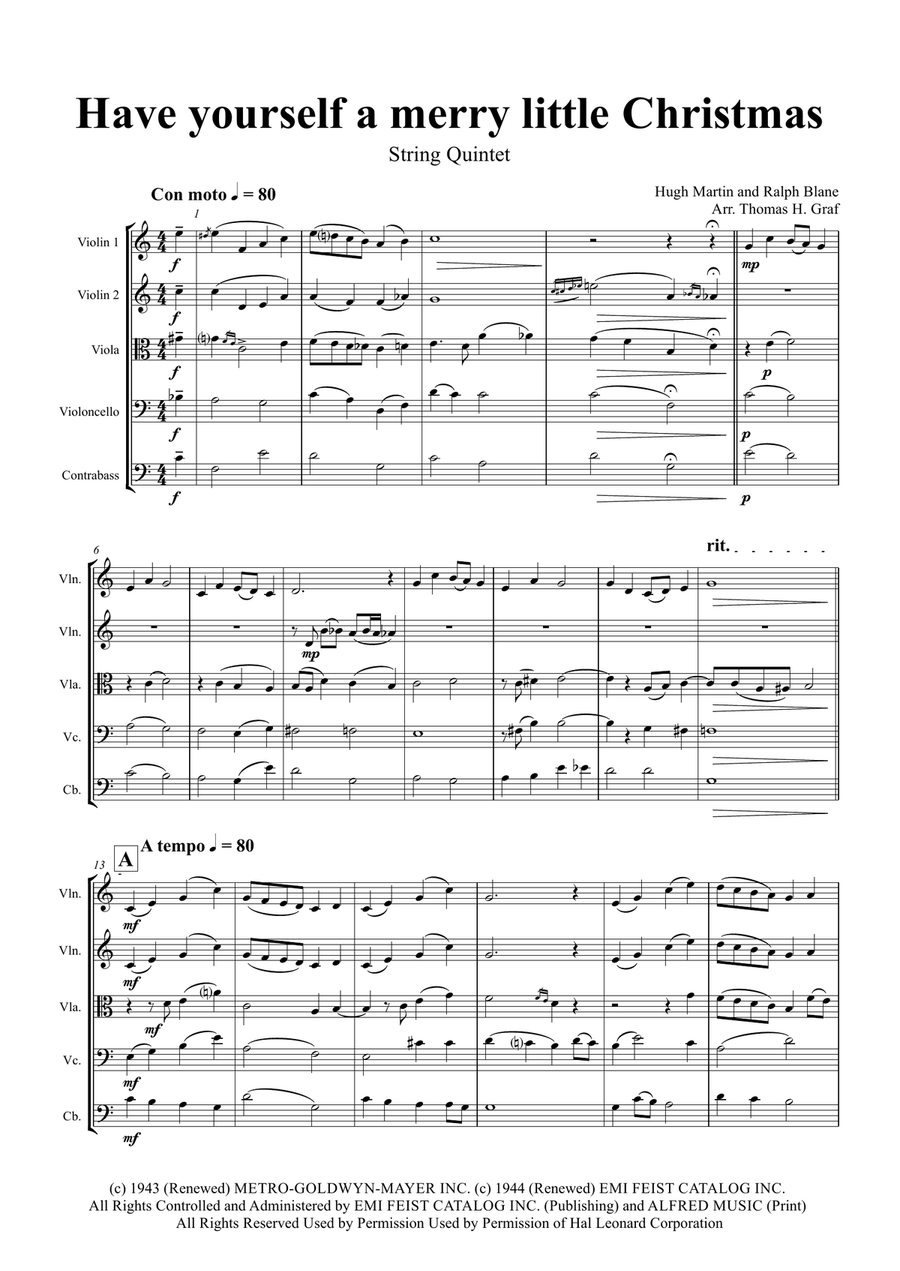 Have Yourself A Merry Little Christmas from MEET ME IN ST. LOUIS String Quartet scores gallery preview page 1