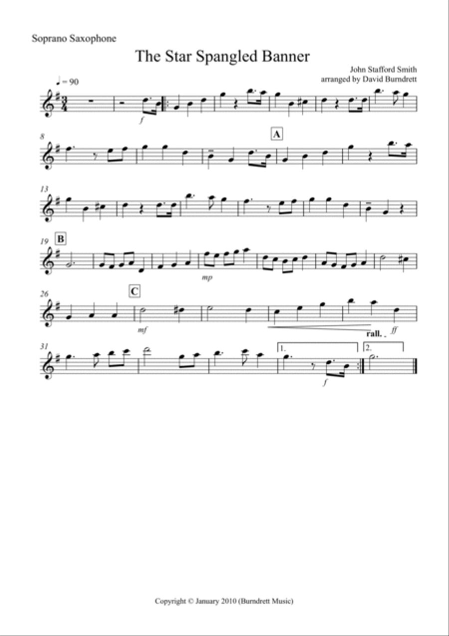 The Star Spangled Banner for Saxophone Quartet Saxophone Quartet scores gallery preview page 3