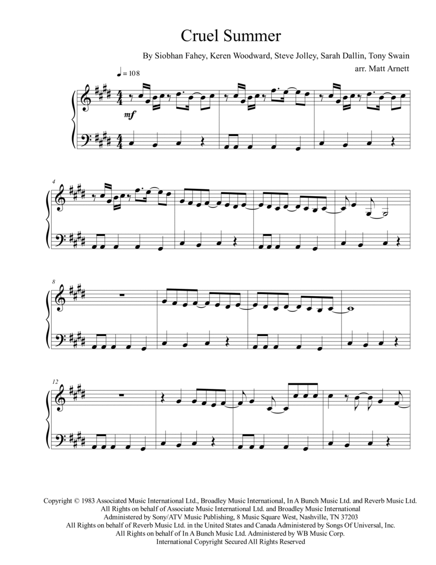 Cruel Summer Cruel Summer Easy Piano scores gallery preview page 1