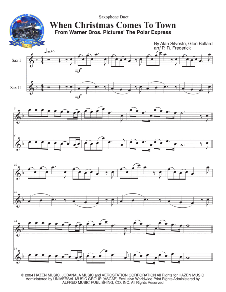 When Christmas Comes To Town Tenor Saxophone scores gallery preview page 1