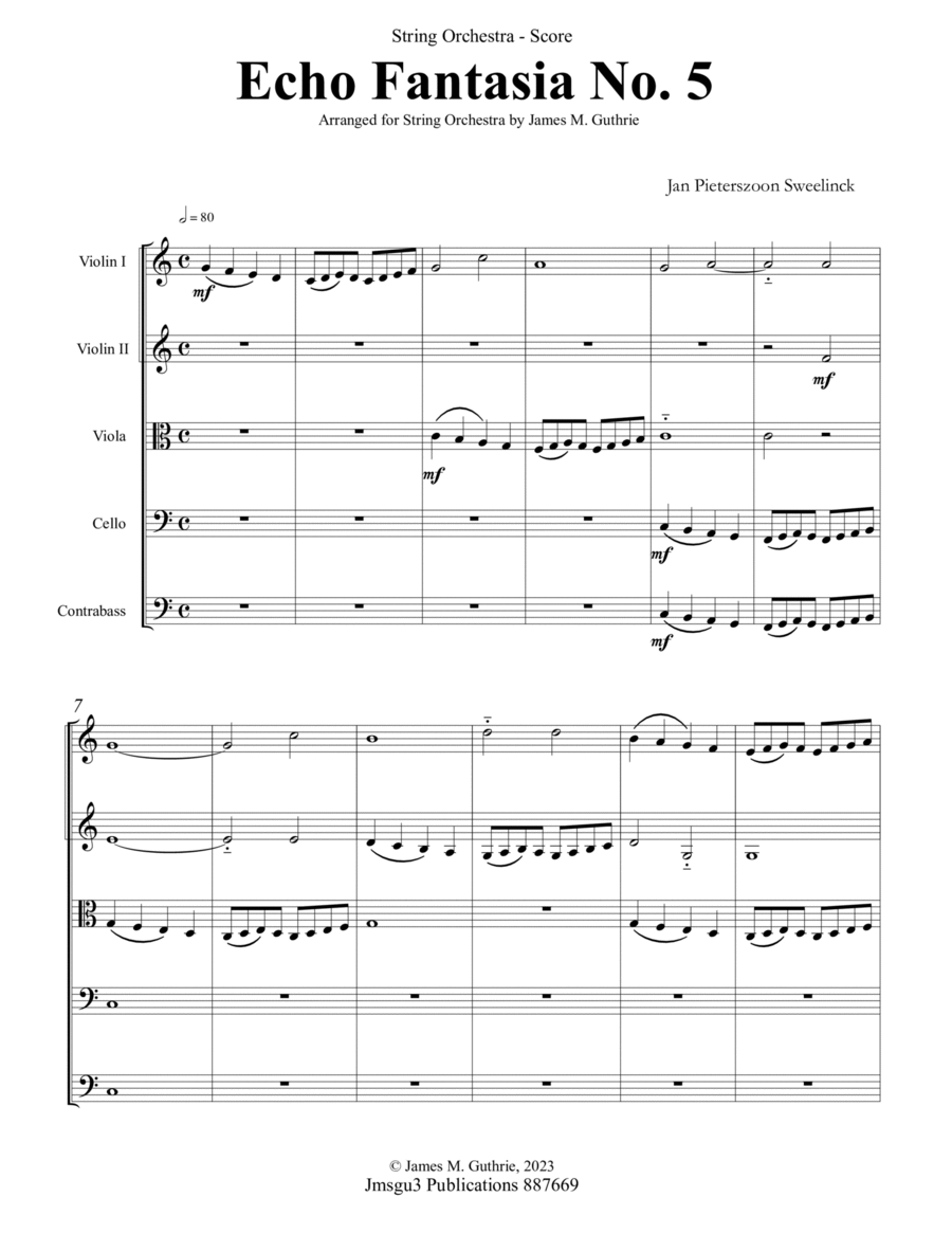 Sweelinck: Echo Fantasia No. 5 for String Orchestra - Score Only image number null
