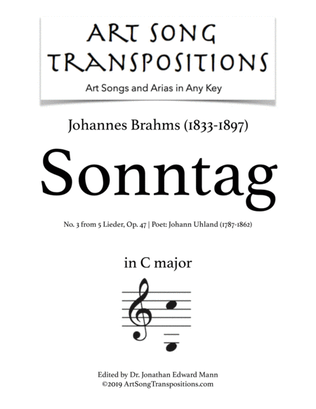 Book cover for BRAHMS: Sonntag, Op. 47 no. 3 (transposed to C major)